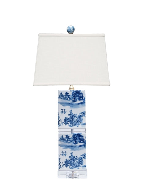Blue and White Square Inlay Table Lamp 25"
