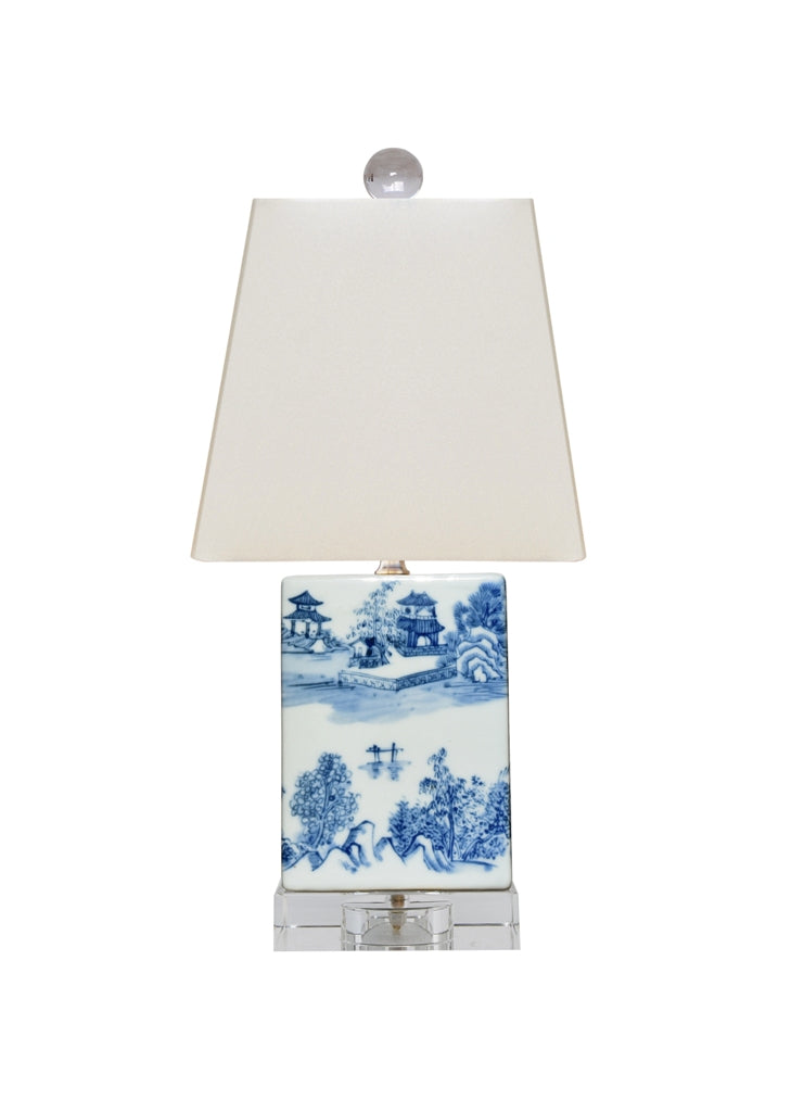 Blue and White Blue Willow Porcelain Shelf Lamp 14.5"