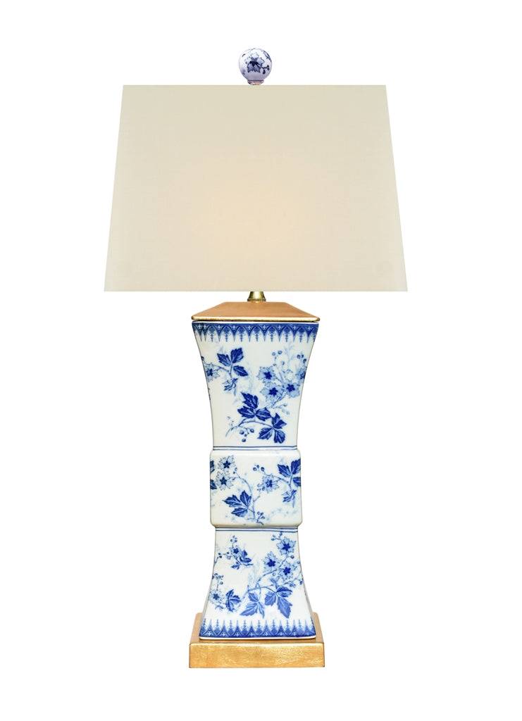 Blue and White Square Vase Floral Porcelain Lamp 27.5"