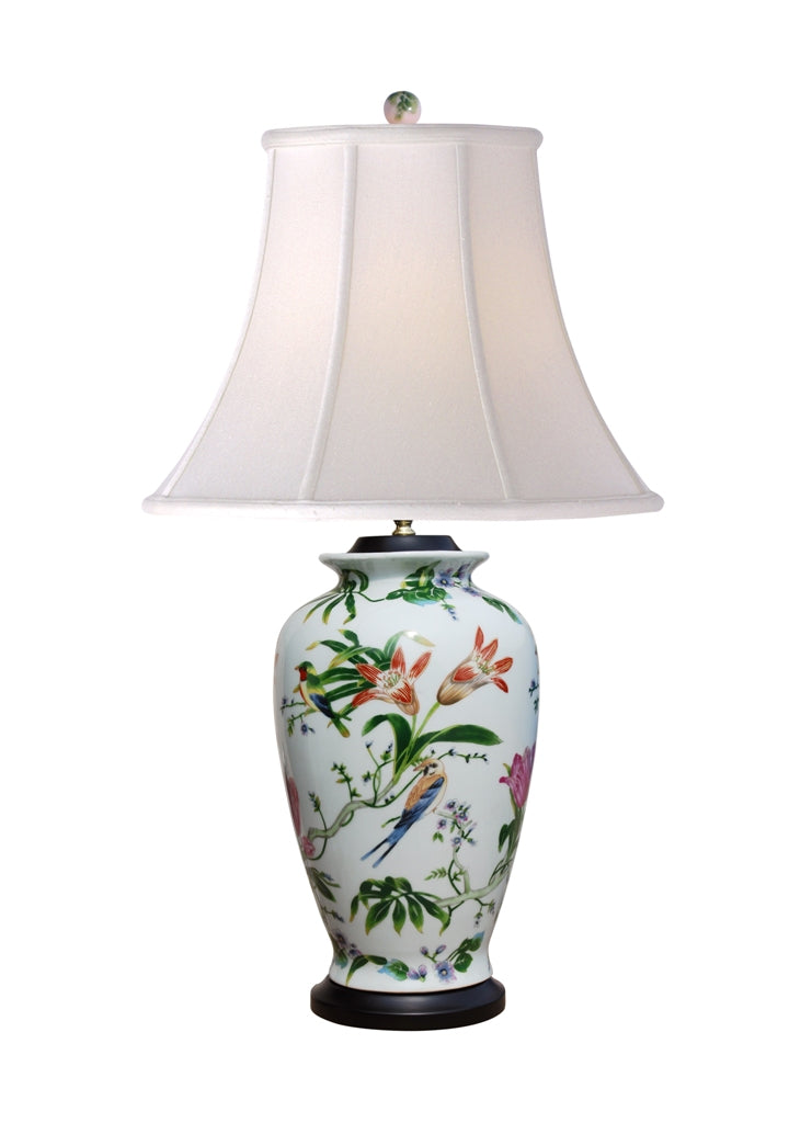 Floral Bird Porcelain Vase Table Lamp 30"
