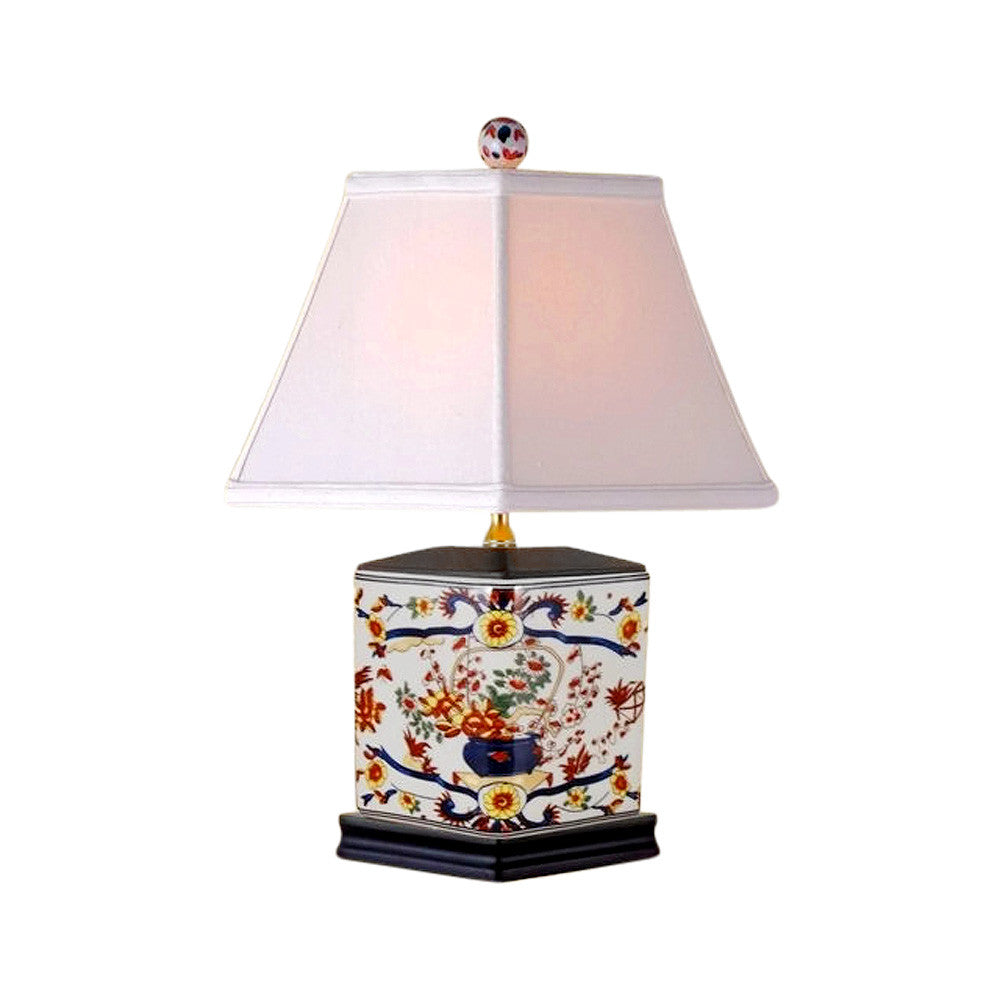 Chinese Porcelain Diamond Shaped Vase Floral Imari Motif Table Lamp 16"