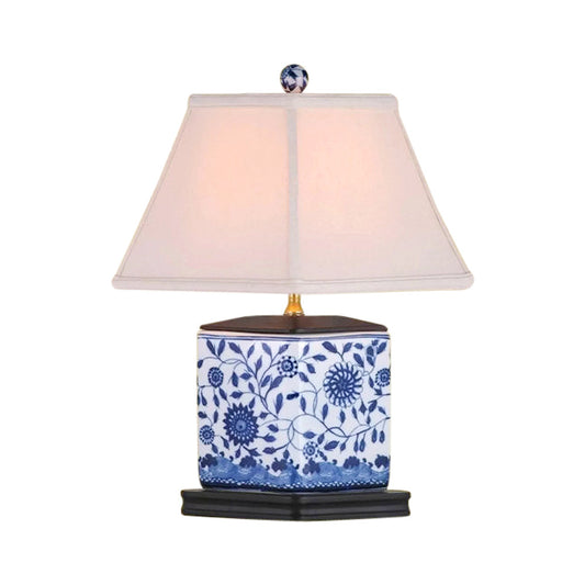 Beautiful Blue and White Porcelain Diamond Shaped Table Lamp Floral 16"