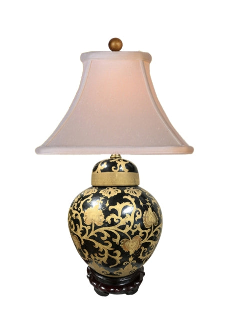 Black and Gold Tapestry Jar Porcelain Lamp 22.5"