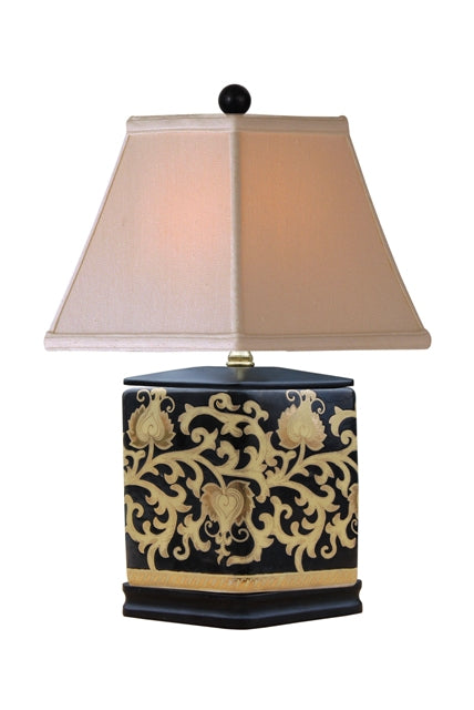 Black and Gold Tapestry Diamond Jar Lamp 16"