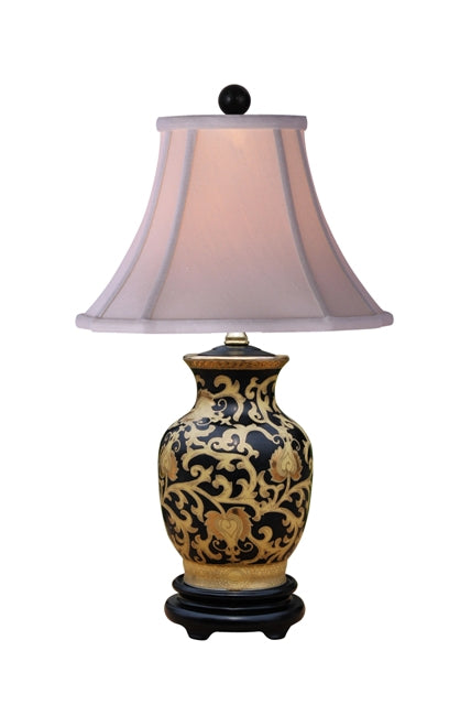 Black and Gold Tapestry Vase Table Lamp 20.5"