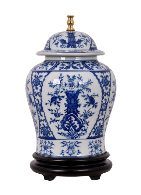 Beautiful Blue and White Porcelain Temple Jar Table Lamp Chinoiserie Floral 29"