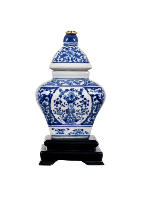 Chinese Blue and White Porcelain Temple Jar Chinoiserie Floral Table Lamp 15"