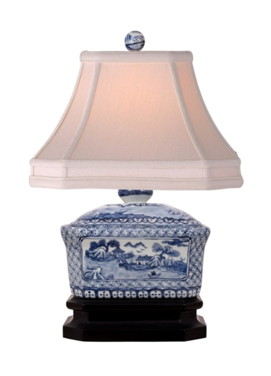 Beautiful Blue and White Porcelain Candy Box Table Lamp Blue Willow 15"