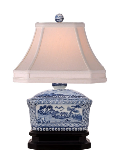 Blue and White Blue Willow Candy Box Table Lamp 15"