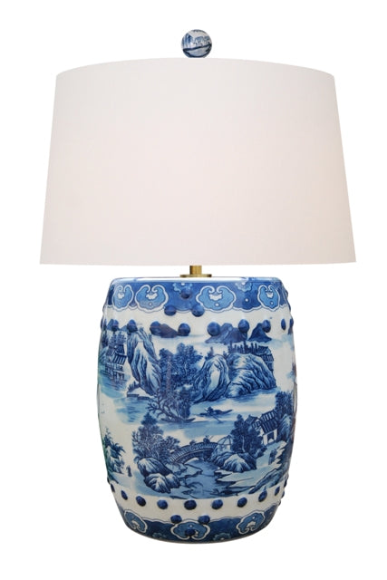 Blue and White Landscape Porcelain Table Lamp 31"