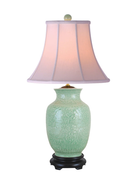 Celadon Cut Porcelain Vase Table Lamp 27"