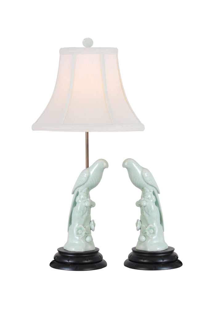 Celadon Style Porcelain Bird Table Lamp 26" (22-26" adjustable)