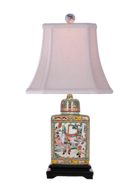 Beautiful Porcelain Rose Medallion Tea Caddy Lamp 18"