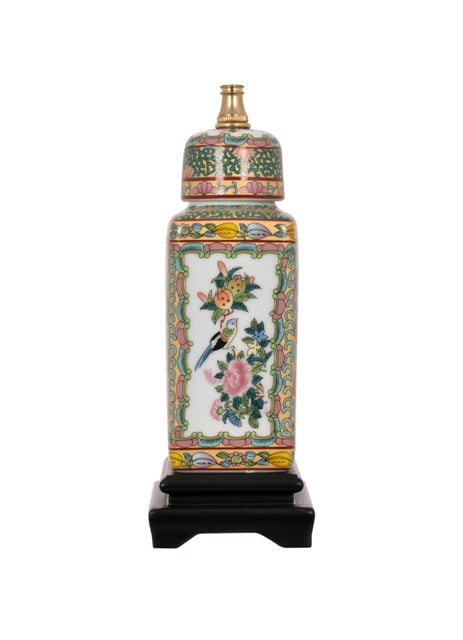 Beautiful Porcelain Rose Medallion Tea Caddy Lamp 18"