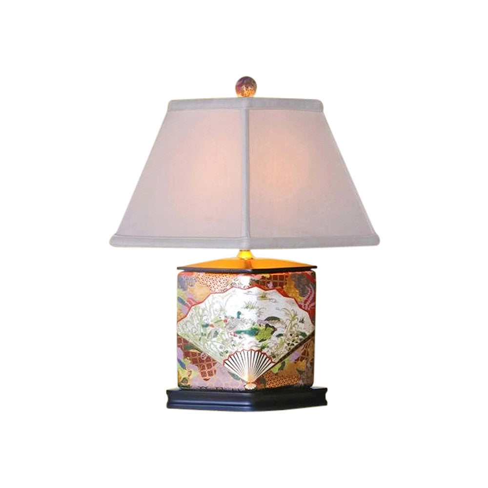 Chinese Porcelain Satsuma Style Diamond Shaped Vase Table Lamp 16"