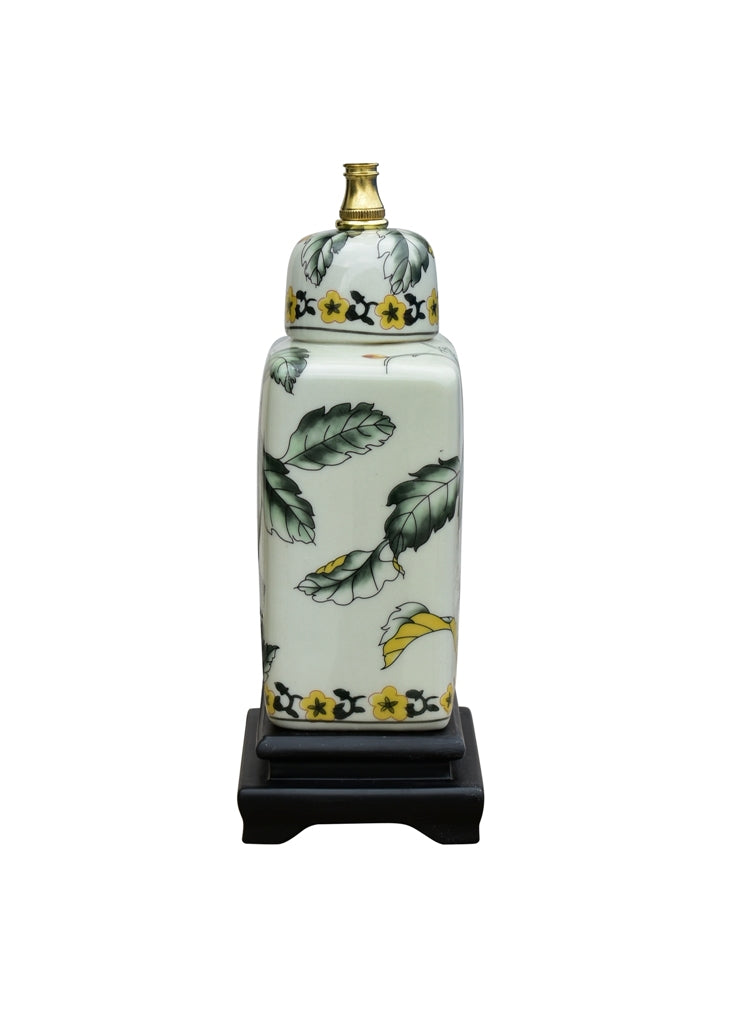 Bird and Floral Porcelain Tea Caddy Table Lamp 17"