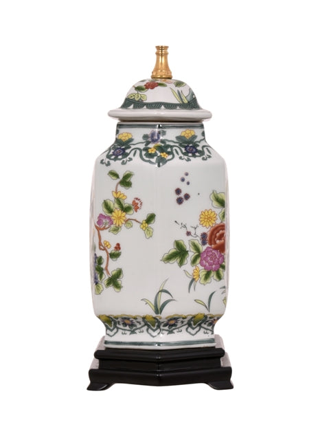 Chinese Porcelain Famille Bird Motif Hexagonal Ginger Jar Table Lamp 25"