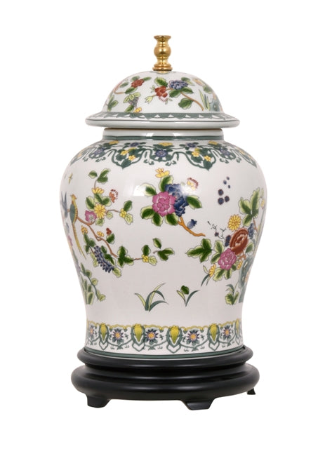 Beautiful Porcelain Temple Jar Table Lamp Summer Chinoiserie Bird Design 29"