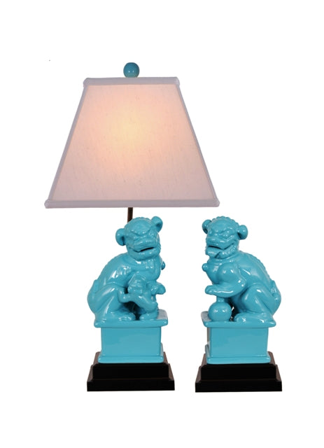 Turqoise Foo Dog Porcelain Table Lamp Set 23"