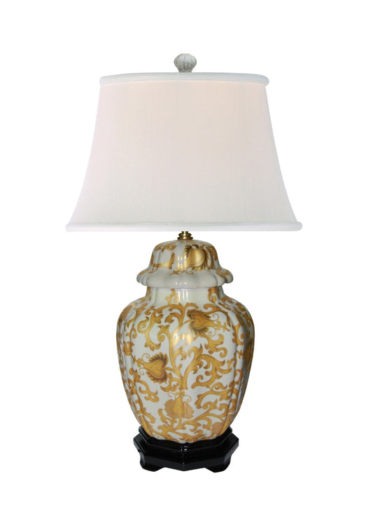 Gold Tapestry Porcelain Jar Table Lamp 25"