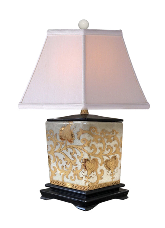 Gold Tapestry Diamond Shaped Vase Table Lamp 16"