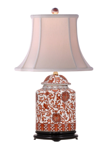 Orange and White Twisted Lotus Porcelain Scallop Jar Table Lamp 22"