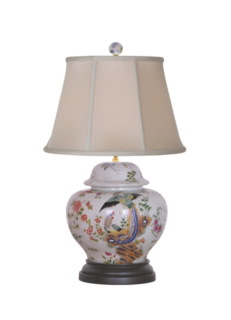 Floral Bird Porcelain Melon Jar Table Lamp 24"