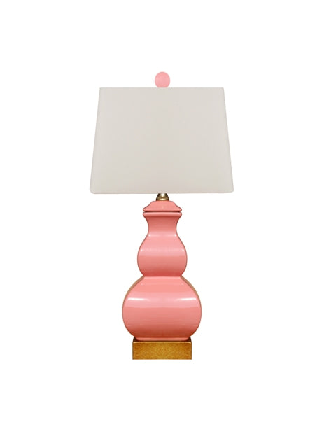 Pink Square Gourd Porcelain Table Lamp 21"