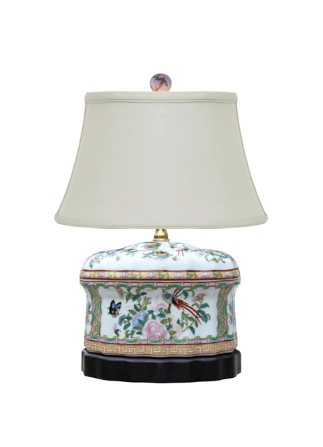 Rose Canton Scallop Jar Porcelain Lamp 15"