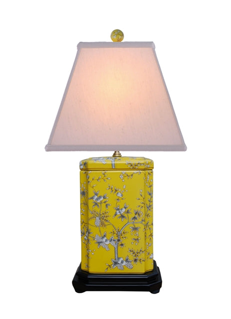 Yellow Floral Square Jar Table Lamp 25"