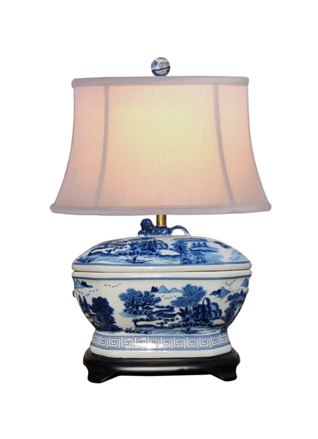 Blue and White Canton Tureen Table Lamp 21"