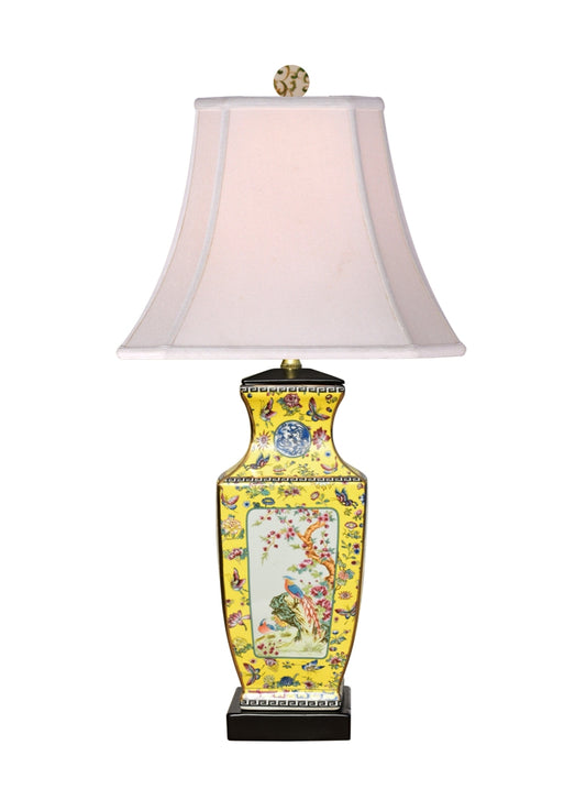 Yellow Medallion Porcelain Vase Lamp 27"