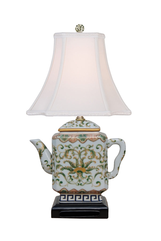 Floral Vine Porcelain Tea Pot Lamp 16"