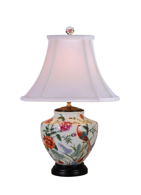 Bird Motif Porcelain Vase Table Lamp 22.5"