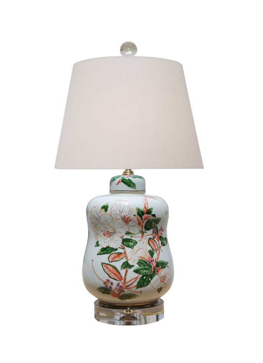 Plump Floral Porcelain Vase Table Lamp 22.5"