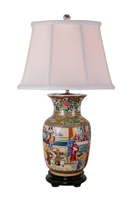Beautiful Oriental Chinese Porcelain Rose Canton Vase Table Lamp 29"