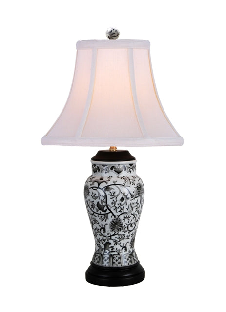 Black and White Twisted Lotus Porcelain Vase Table Lamp 26"