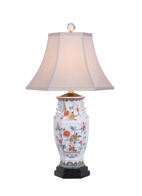 Floral Hexagonal Vase Porcelain Table Lamp 22.5"