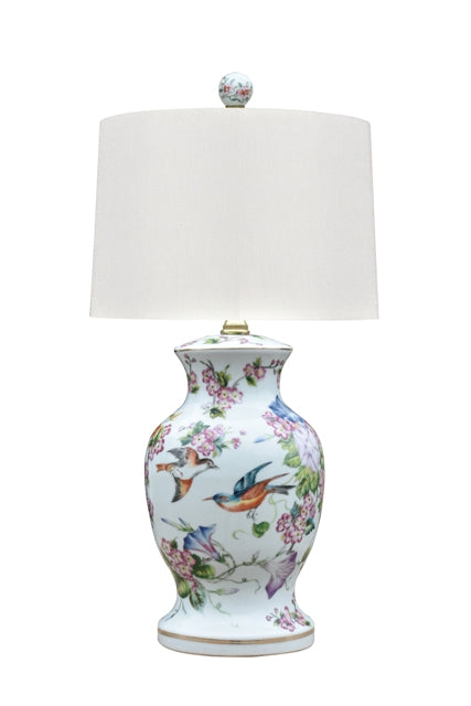 Beautiful Porcealin Vase Floral Bird Table Lamp 21"