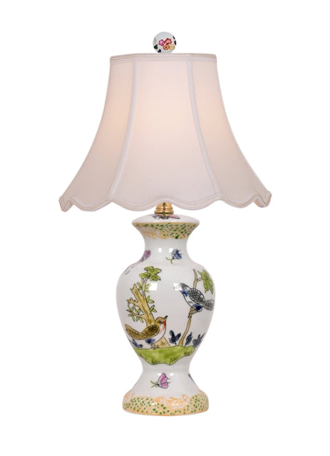 Floral Bird Motif Porcelain Vase Lamp 16"