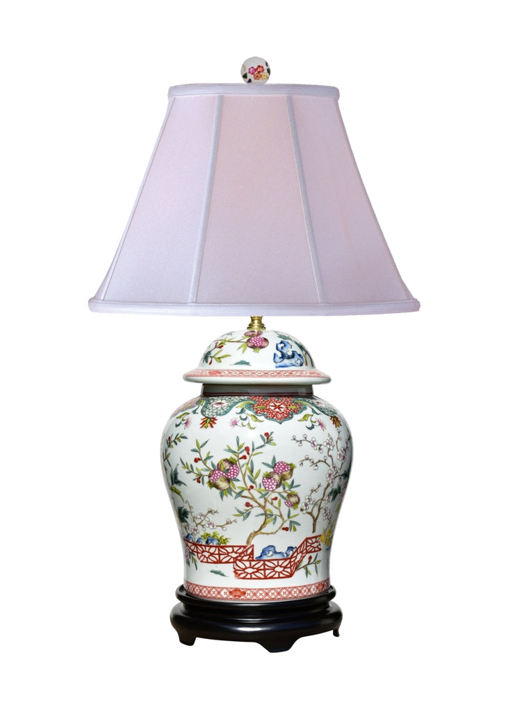 Floral Motif Porcelain Temple Jar Table Lamp 29"