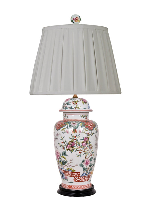 Floral Motif Porcelain Temple Jar Table Lamp 29"