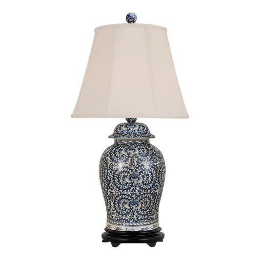 Vintage Style Blue and White Porcelain Temple Jar Table Lamp Floral 33"