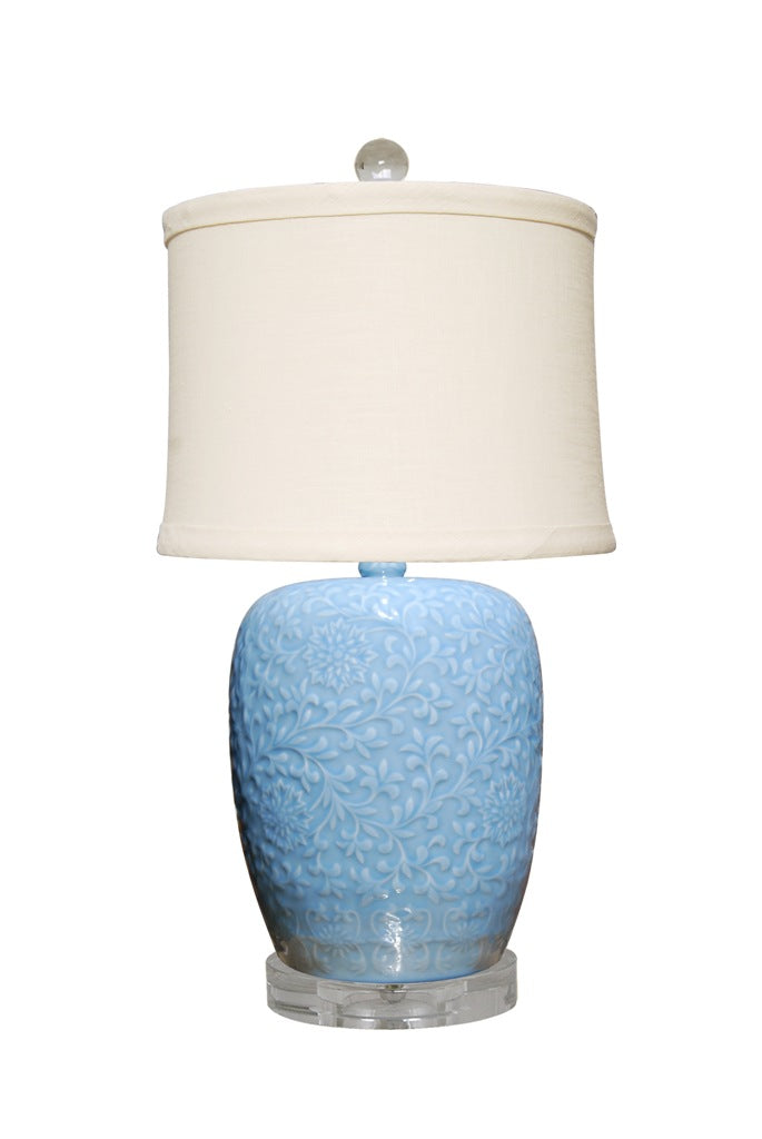 Ice Blue Porcelain Ginger Jar Table Lamp 25"
