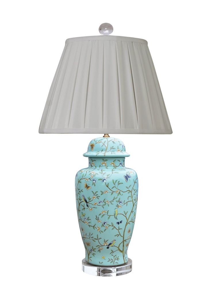Beautiful Floral Bird Porcelain Temple Jar Table Lamp 31"