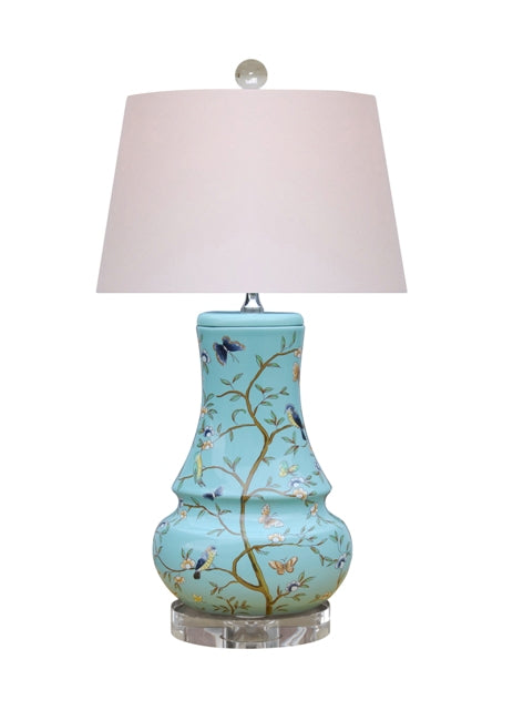 Floral Bird Oval Porcelain Vase Table Lamp 23"