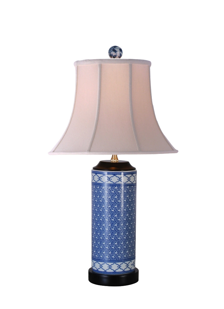 Blue and White Geometric Table Lamp 25"