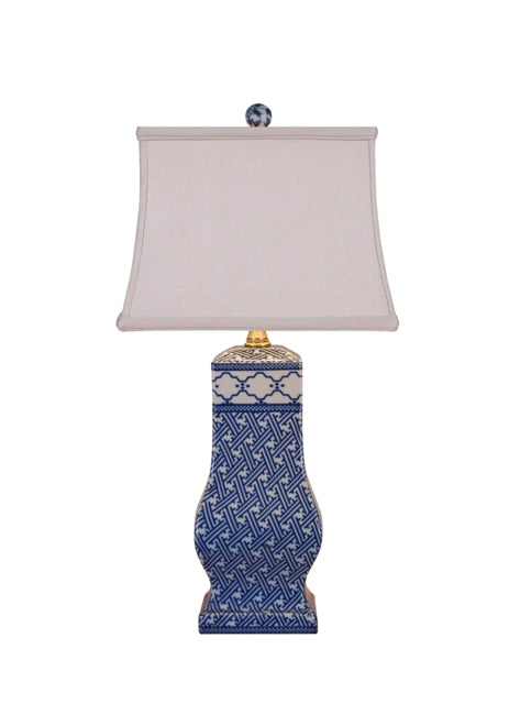 Blue and White Geomstric Square Lamp 17.5"