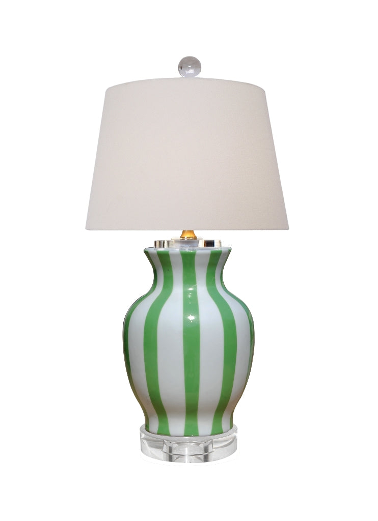 Green and White Striped Porcelain Vase Table Lamp 20"