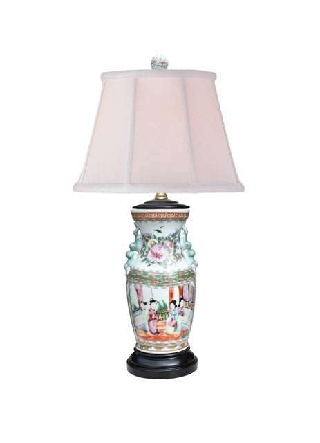 Rose Medallion Porcelain Vase Table Lamp 23"